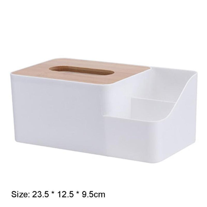 Multi-functional Plastic Tissue Box with Bamboo Wooden