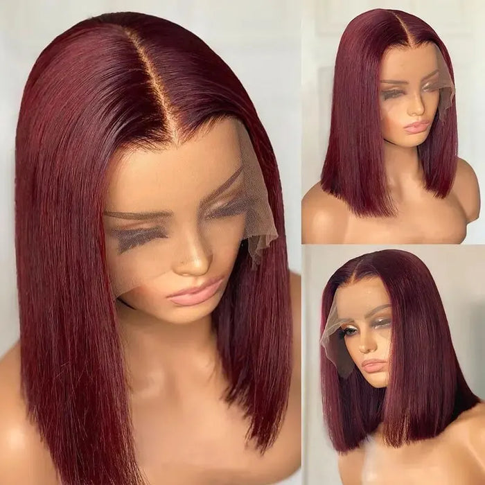 13x4 99J Short Bob Wig Human Hair Dark Red