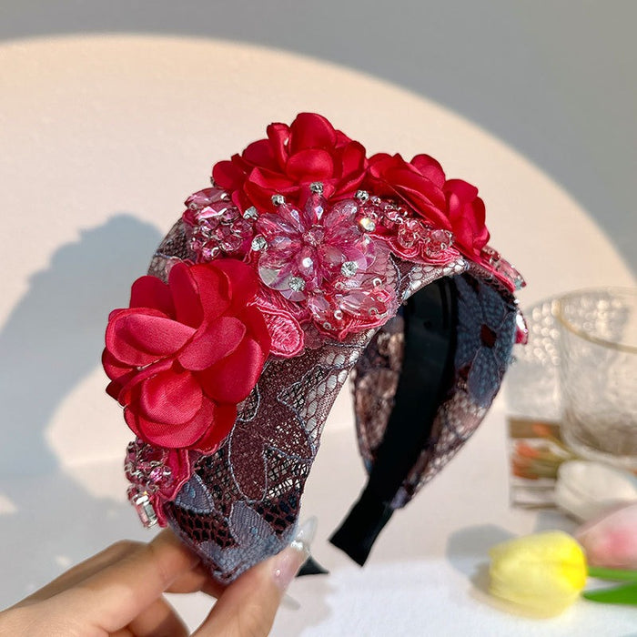 Handmade fabric flower fashion inlaid water drill bit hoop