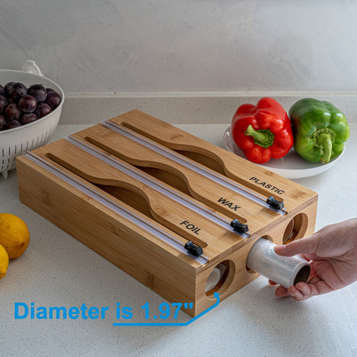 Simple wall-mounted bamboo and wood cling film cutter kitchen