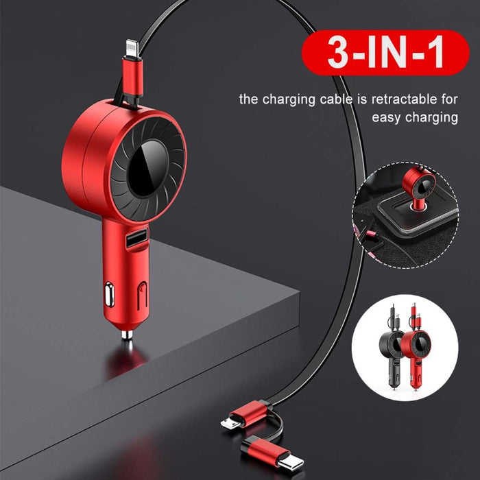 3-IN-1 Car Charger Mobile Phone  Adapter