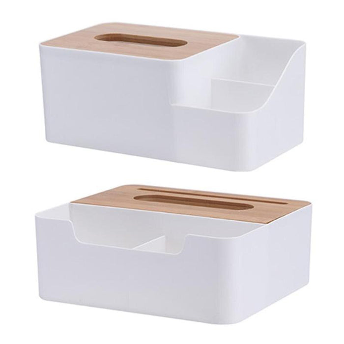 Multi-functional Plastic Tissue Box with Bamboo Wooden