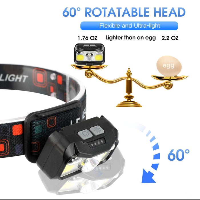 Headlamp Rechargeable 2PCS, 230° Wide Beam Head Lamp LED