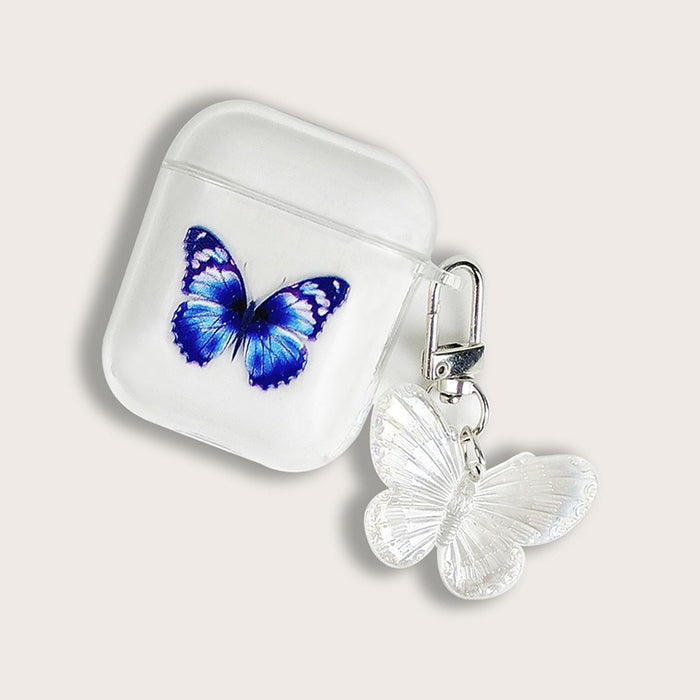 Painted blue butterfly pendant earphone case flat fruit