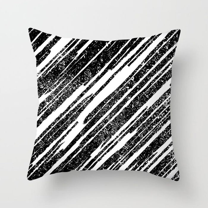Geometric Cushion Cover Black and White Polyester Throw