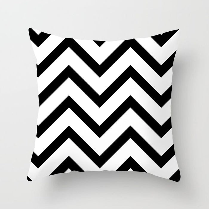 Geometric Cushion Cover Black and White Polyester Throw
