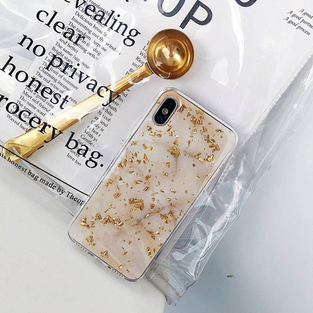 Luxury Gold Foil Bling Marble Phone Case For iPhone X XS
