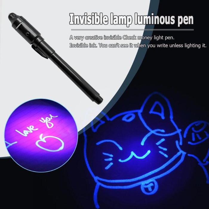 2 in 1 Luminous Light Invisible Ink Pen UV Check Money Kids