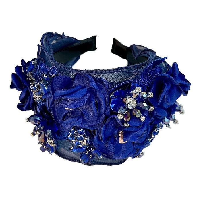 Fabric Flower Heavy Industry Wide Edge Crystal Headband