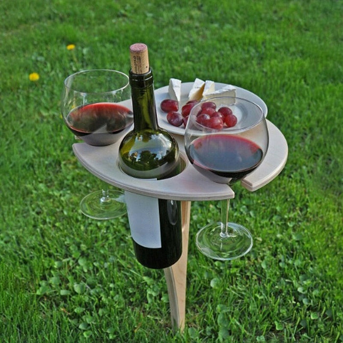 Outdoor Wine Table Foldable Round Desktop Mini Wooden