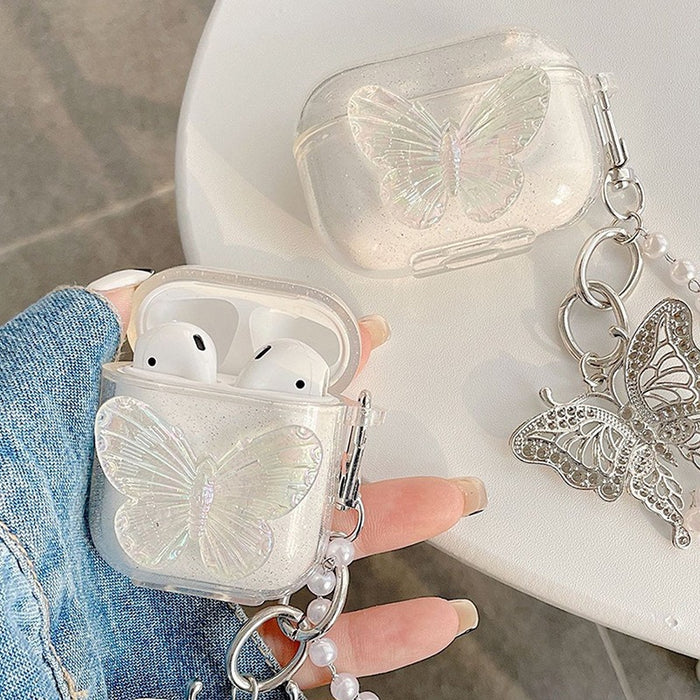 Creative Flash Pink Stereo Butterfly Chain Earphone Case Suitable