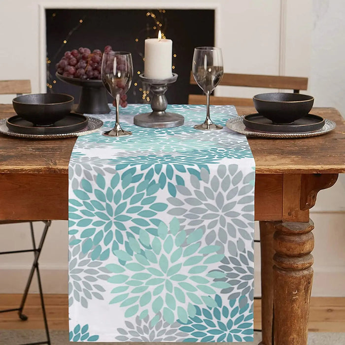 Colorful Dahila Flower Linen Table Runners Kitchen Table Decoration