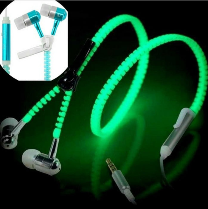 Wired earbuds Light Luminous Metal Zipper Earphone Glow In The